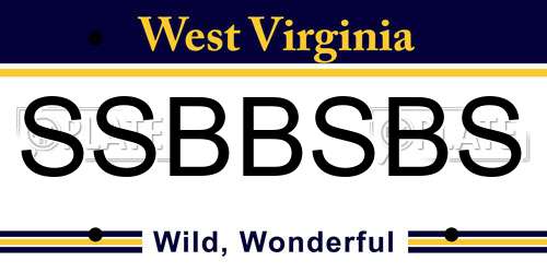 SSBBSBS West Virginia License Plate