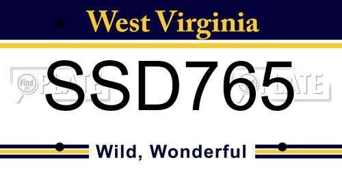 SSD765 West Virginia License Plate