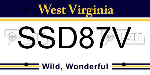 SSD87V West Virginia License Plate