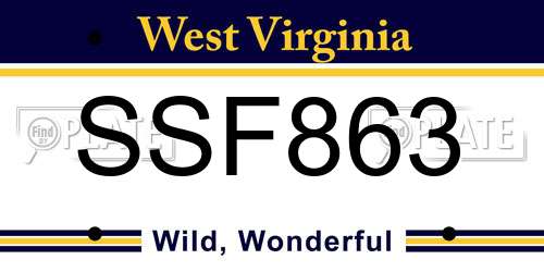 SSF863 West Virginia License Plate