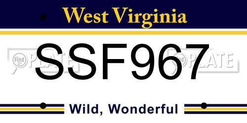 SSF967 West Virginia License Plate