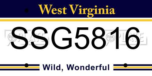 SSG5816 West Virginia License Plate
