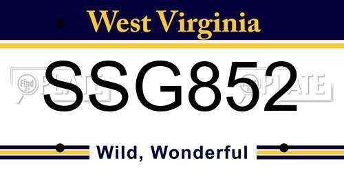 SSG852 West Virginia License Plate