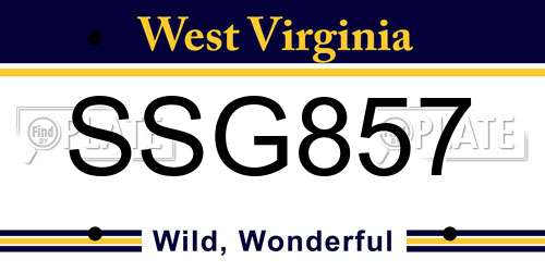 SSG857 West Virginia License Plate
