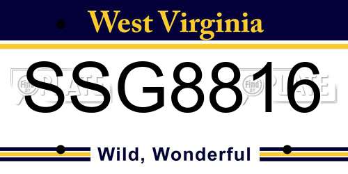 SSG8816 West Virginia License Plate