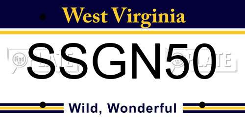 SSGN50 West Virginia License Plate