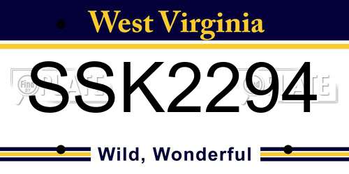 SSK2294 West Virginia License Plate