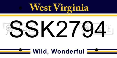 SSK2794 West Virginia License Plate