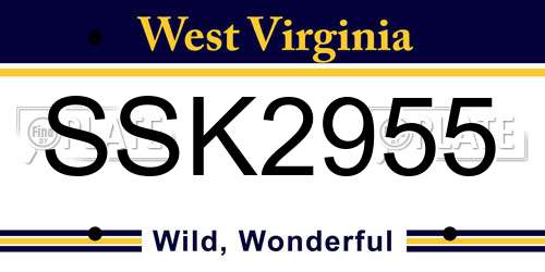 SSK2955 West Virginia License Plate