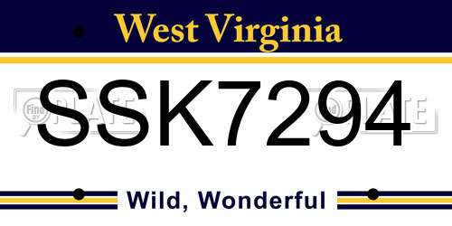 SSK7294 West Virginia License Plate