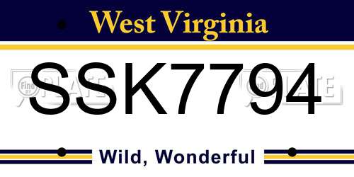 SSK7794 West Virginia License Plate