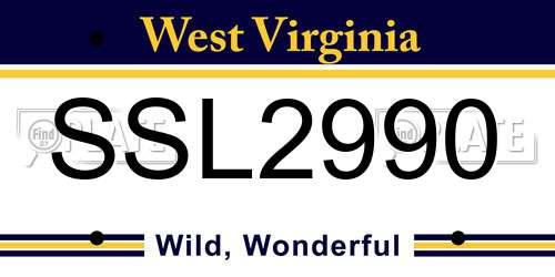 SSL2990 West Virginia License Plate