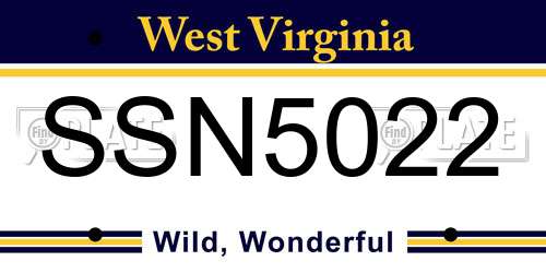 SSN5022 West Virginia License Plate