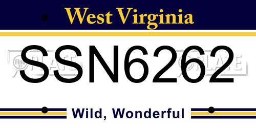 SSN6262 West Virginia License Plate