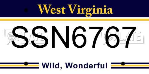 SSN6767 West Virginia License Plate