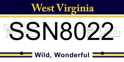 SSN8022 West Virginia License Plate