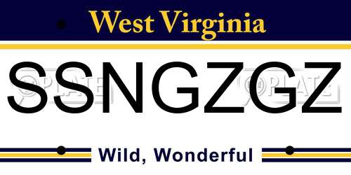 SSNGZGZ West Virginia License Plate