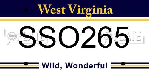 SSO265 West Virginia License Plate