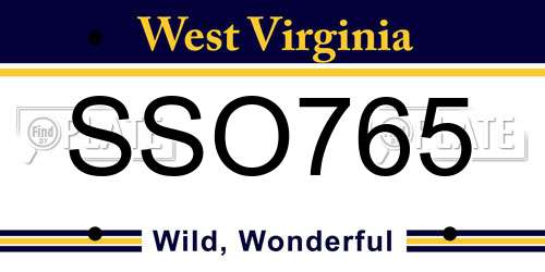 SSO765 West Virginia License Plate