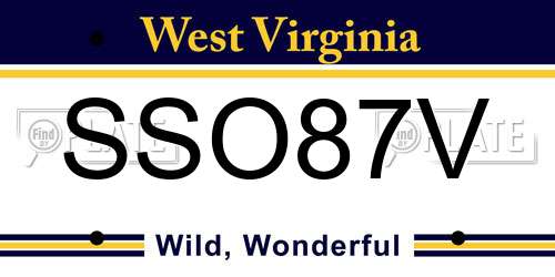 SSO87V West Virginia License Plate