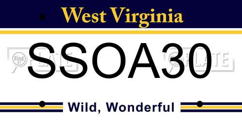 SSOA30 West Virginia License Plate