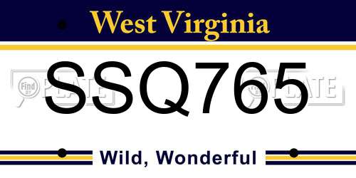 SSQ765 West Virginia License Plate