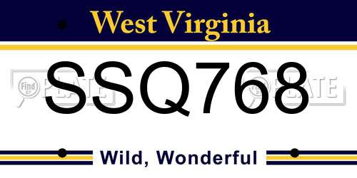 SSQ768 West Virginia License Plate