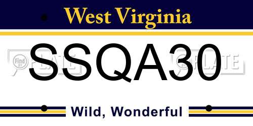 SSQA30 West Virginia License Plate