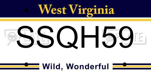 SSQH59 West Virginia License Plate