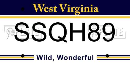 SSQH89 West Virginia License Plate