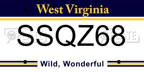SSQZ68 West Virginia License Plate