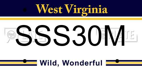 SSS30M West Virginia License Plate