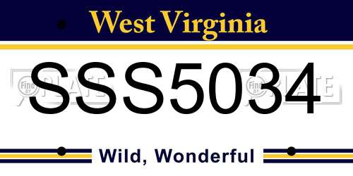 SSS5034 West Virginia License Plate