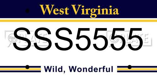 SSS5555 West Virginia License Plate