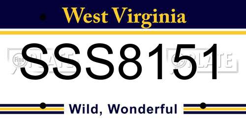 SSS8151 West Virginia License Plate