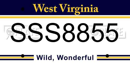 SSS8855 West Virginia License Plate