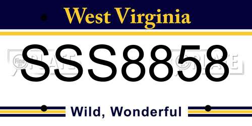 SSS8858 West Virginia License Plate