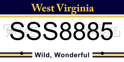 SSS8885 West Virginia License Plate