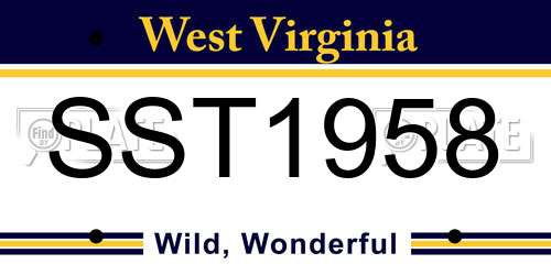 SST1958 West Virginia License Plate