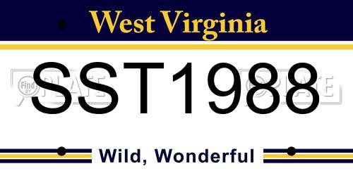 SST1988 West Virginia License Plate
