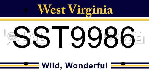 SST9986 West Virginia License Plate