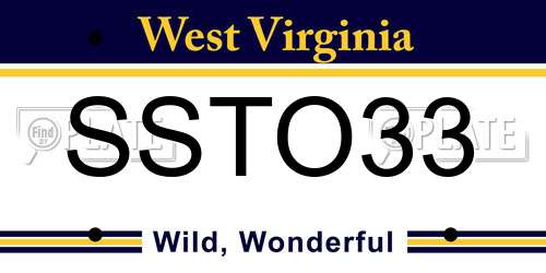 SSTO33 West Virginia License Plate