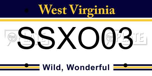 SSXO03 West Virginia License Plate