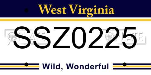 SSZ0225 West Virginia License Plate