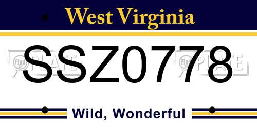 SSZ0778 West Virginia License Plate