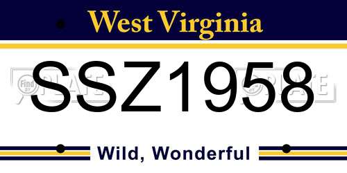 SSZ1958 West Virginia License Plate