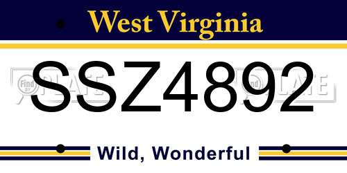 SSZ4892 West Virginia License Plate