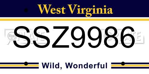 SSZ9986 West Virginia License Plate