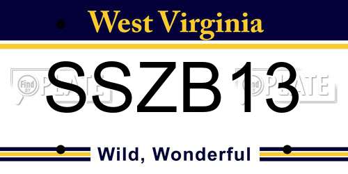 SSZB13 West Virginia License Plate