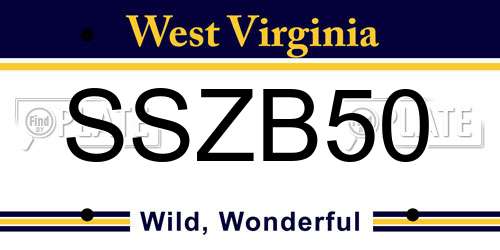 SSZB50 West Virginia License Plate